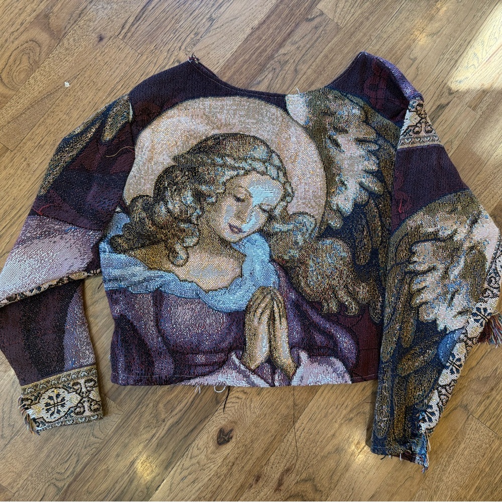 ✨ Handmade Upcycled Tapestry Sweater — Cropped Boat Neck —